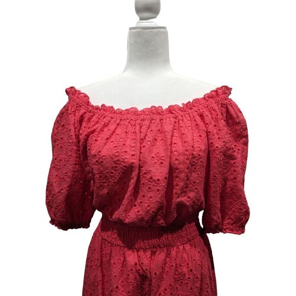 Betsy Johnson Paradise Pink On/Off Shoulder Cotton Eyelet Midi, M - Picture 6 of 15